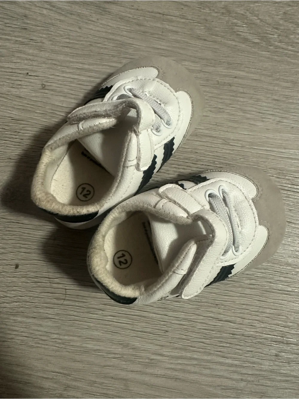 Baby White and Gray Sneaker with Black Stripes